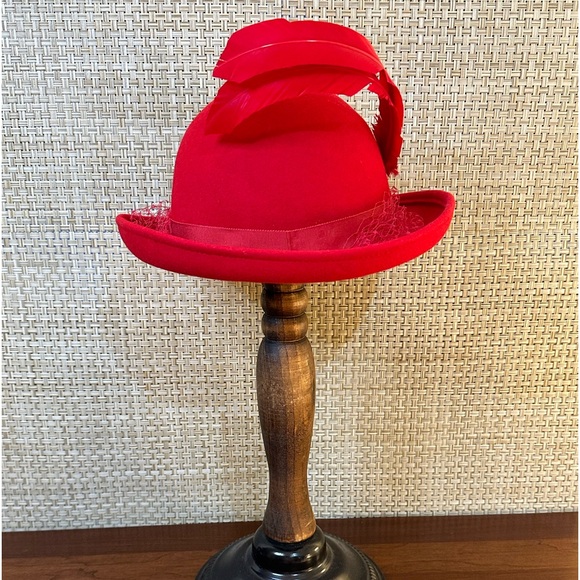🌟HP🌟VTG 1960s-70s Red Doeskin Felt 100% Wool by Bollman Hat for Miss Bierner - Picture 6 of 10